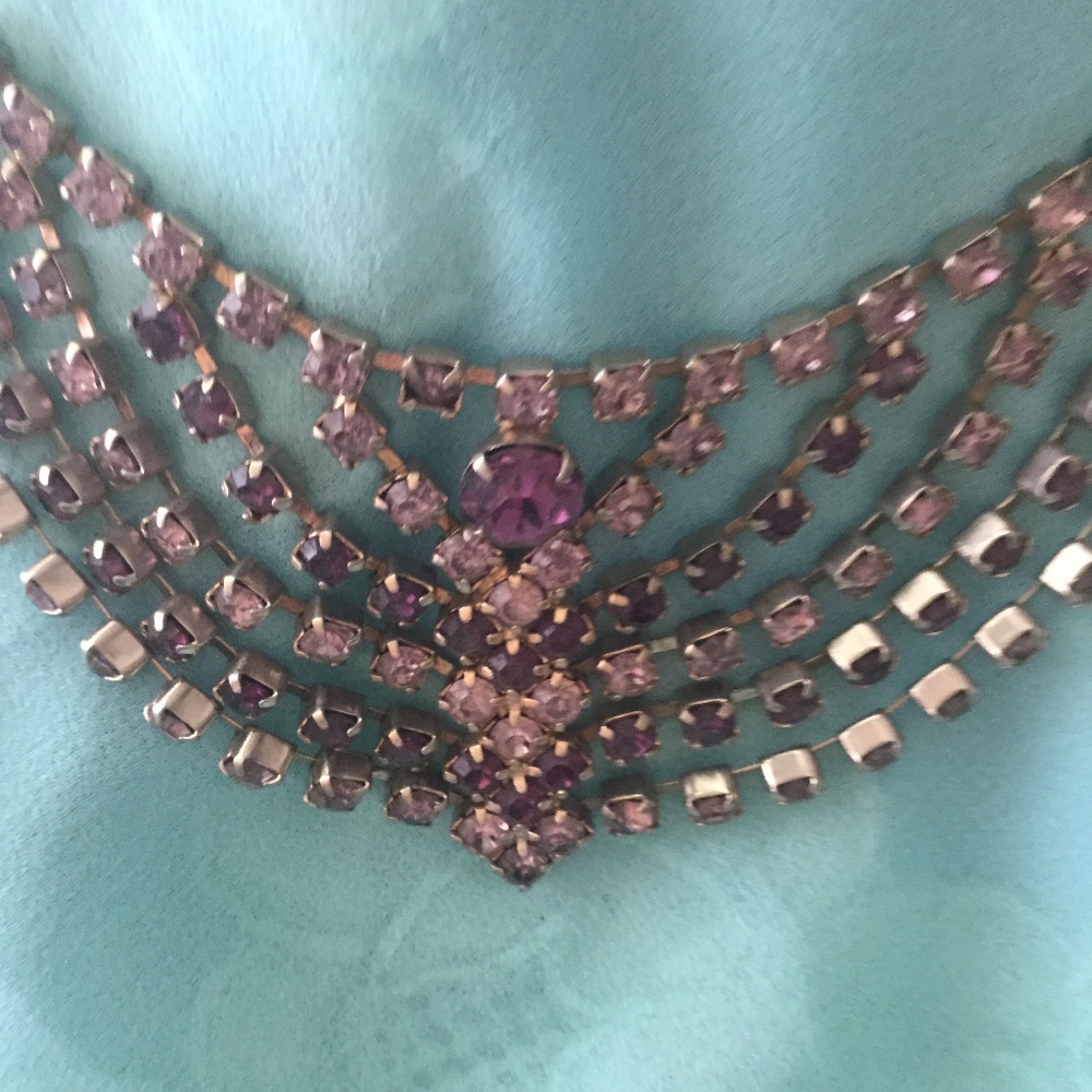 Vintage bib collar pink rhinestone statement choke